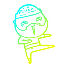cold gradient line drawing cartoon happy bearded man