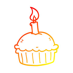 warm gradient line drawing cartoon birthday cupcake