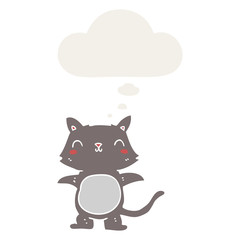 cartoon cat and thought bubble in retro style
