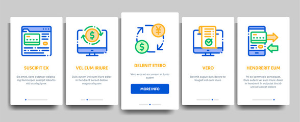 Online Transactions Vector Onboarding Mobile App Page Screen. Online Transactions, Secure Financial Payment Operation Linear Pictograms. Internet Banking Money Deposit, Currency Exchange Illustration