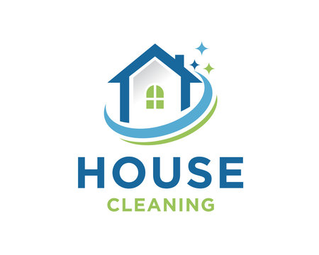 House Cleaning Logo Design, Cleaning Service House Logo Template Vector