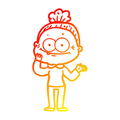 warm gradient line drawing cartoon happy old woman