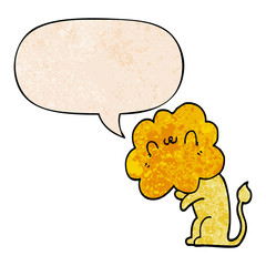 cartoon lion and speech bubble in retro texture style