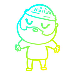 cold gradient line drawing cartoon man with beard