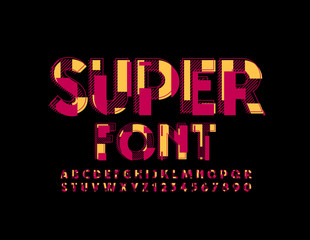 Vector Super Font. Bright Uppercase Alphabet. Colorful print Letters and Numbers