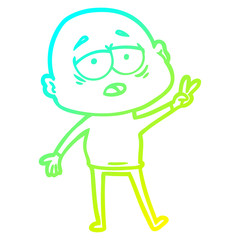 cold gradient line drawing cartoon tired bald man