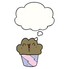cartoon cupcake with face and thought bubble