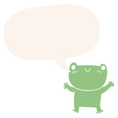 cartoon frog and speech bubble in retro style
