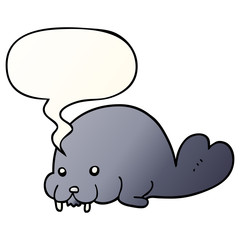 cute cartoon walrus and speech bubble in smooth gradient style