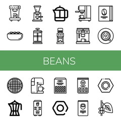 Set of beans icons such as Coffee machine, Pistachio, Coffee grinder, French press, Coffee maker, beans, Beans, Nut, Jelly Nuts ,