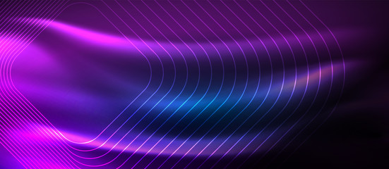 Neon glowing techno lines, hi-tech futuristic abstract background template with square shapes