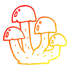warm gradient line drawing cartoon mushroom
