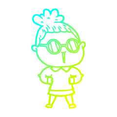 cold gradient line drawing cartoon woman wearing spectacles