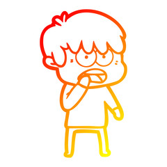 warm gradient line drawing worried cartoon boy