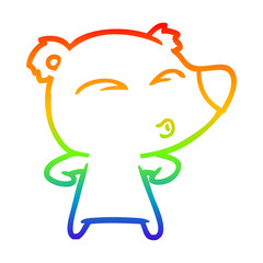 rainbow gradient line drawing cartoon whistling bear