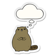 cartoon beaver and thought bubble as a printed sticker