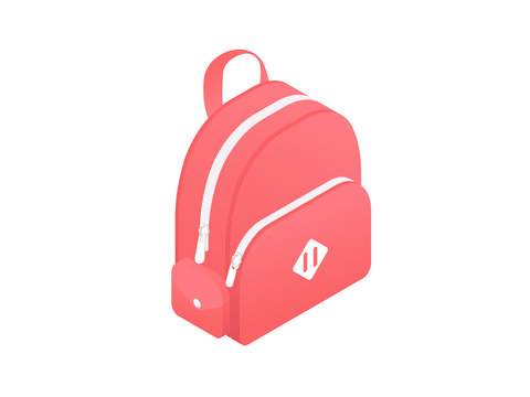 Isometric School Backpack Isolated On White