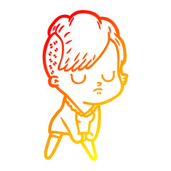 warm gradient line drawing cartoon woman