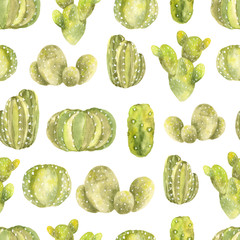 Seamless pattern with сute prickly cactus.
