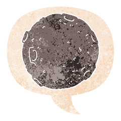 cartoon moon and speech bubble in retro textured style