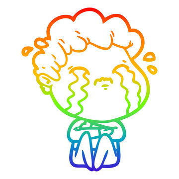 recommend clip art: rainbow gradient line drawing cartoon man crying