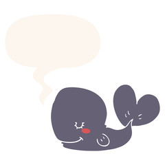 cartoon whale and speech bubble in retro style