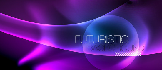 Neon glowing lines, magic energy space light concept, abstract background wallpaper design