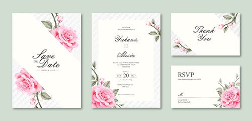 Elegant watercolor wedding card with rose flower