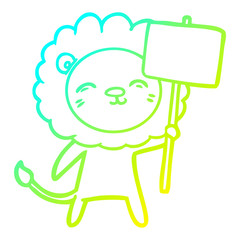 cold gradient line drawing cartoon lion with protest sign