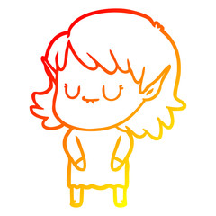 warm gradient line drawing happy cartoon elf girl
