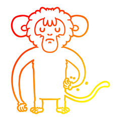 warm gradient line drawing cartoon monkey scratching