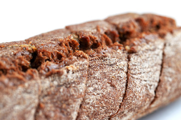 rye baguette close-up on white background