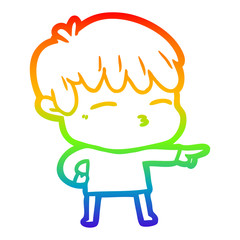 rainbow gradient line drawing cartoon curious boy