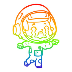 rainbow gradient line drawing cartoon crying astronaut
