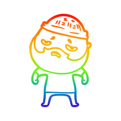 rainbow gradient line drawing cartoon worried man with beard