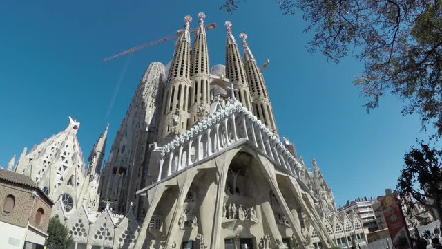 BARCELONA-SPAIN-FEB 22, 2019:  Basílica y Templo Expiatorio de la Sagrada Familia; is a large unfinished Roman Catholic church in Barcelona, designed by Catalan architect Antoni Gaudí.