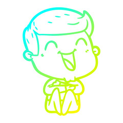 cold gradient line drawing cartoon man laughing