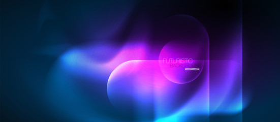 Blue neon round shapes techno background