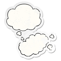cartoon puff of smoke and thought bubble as a distressed worn sticker