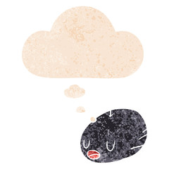 cartoon spider and thought bubble in retro textured style