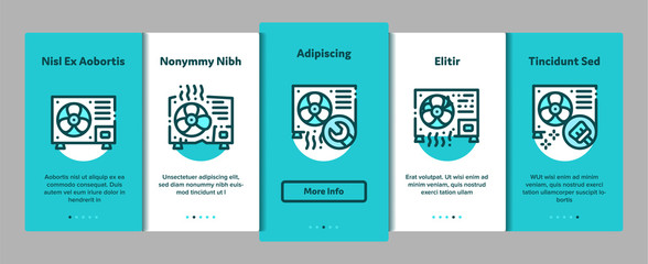 Conditioner Repair Vector Onboarding Mobile App Page Screen. Conditioner Repair, Fixing Equipment Linear Pictograms. Air Conditioning System Maintenance, Technical Support, Tools Kit Illustrations