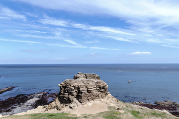 A View of Old Nab between Staithes and Port Mulgrave from the Cleveland Way coastal trail, North Yorkshire, England, UK.