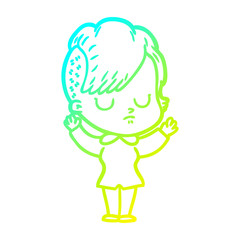 cold gradient line drawing cartoon woman