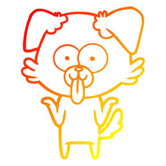 warm gradient line drawing cartoon dog with tongue sticking out