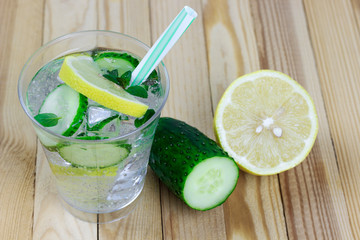 refreshing drink with ingredients, cucumber water