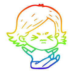 rainbow gradient line drawing cartoon angry girl