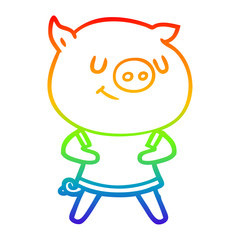 rainbow gradient line drawing happy cartoon pig