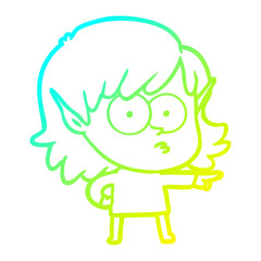 cold gradient line drawing cartoon elf girl pointing