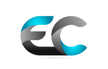 blue black alphabet letter EC E C combination logo icon design