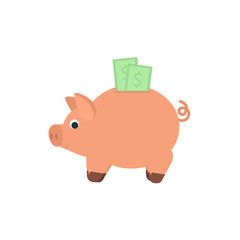 Piggy bank with coins money. Saving and investing money concept.  Pig money box icon. Vector illustration.